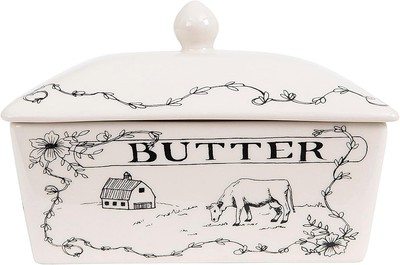 Creative Co-Op Country Stoneware Butter Dish with Lid, 