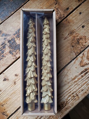 Creative Co-op Tree Shaped Tapered Candles, Gold. Vintage Inspired, New-image