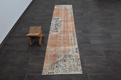 Vintage Turkish Runner Rug 2x9ft Wool Anatolian Handmade Hallway Oushak ORANGE-image