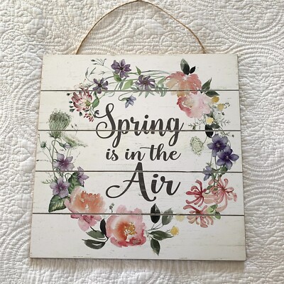 Creative Co-op Wall Art Hanging Distressed Farm House Spring Is In The Air Chic-image