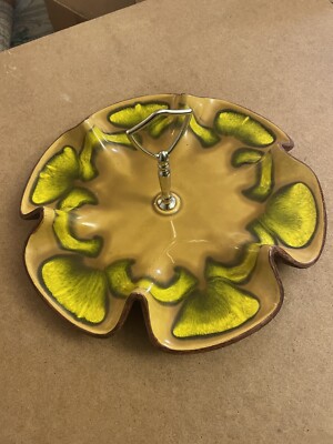 Mid Century Modern California Pottery Sequoia  platter dish glazed art-image