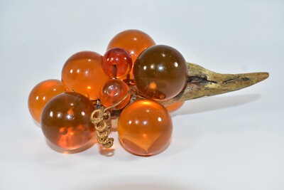 MID CENTURY  MODERN ORANGE ACRYLIC LUCITE  BUNCH OF GRAPES-image