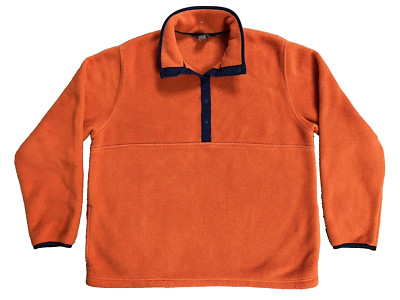 L.L. Bean Jacket Womens Large Orange Half Button Fleece Mid Weight Pullover-image