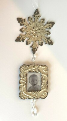 Creative Co-Op Distressed Metal Hanging Snowflake w/Frame & Clear Crystals 18
