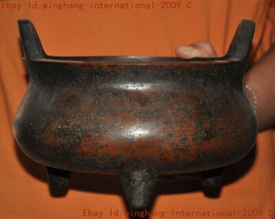 Mark China Chinese Buddhism temple bronze joss Incense burner Censer statue-image