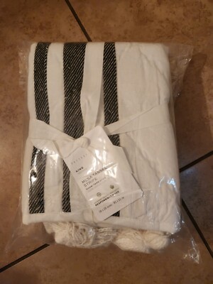 NEW Pottery Barn Mesa Striped Tassel KING Black White Pillow Sham-image
