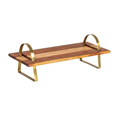 Creative Co-Op Acacia Wood Serving Board on Gold Stand-image