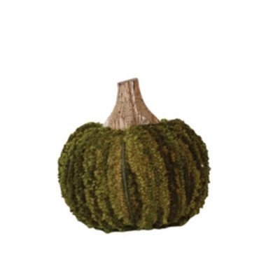Creative Co-op Small Green Moss Cotton Pumpkin with Wood Stem Figurine-image