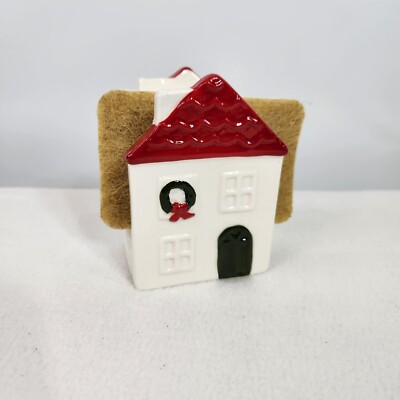 Creative Co-Op Holiday Kitchen Sink Sponge Holder Ceramic White House Red Roof-image