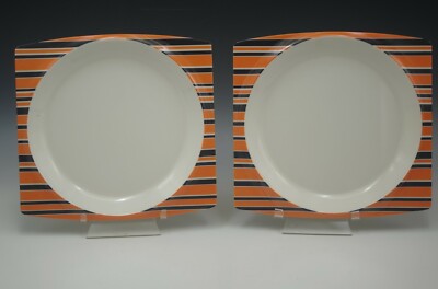 MCM ORNAMIN MELAMINE SWISS 2 SALAD PLATES ORANGE BLACK STRIPES HANS SLANY RETRO -image
