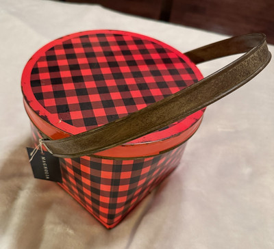Magnolia Creative Co-op Tin Bucket w/ lid red black gingham berry pail-image