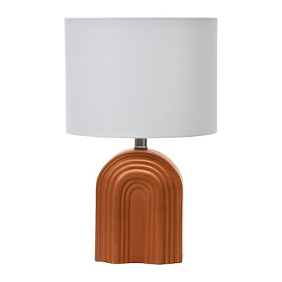 Creative Co-Op Main + Mesa Carved Arch Stoneware Table Lamp with Linen Drum S...-image