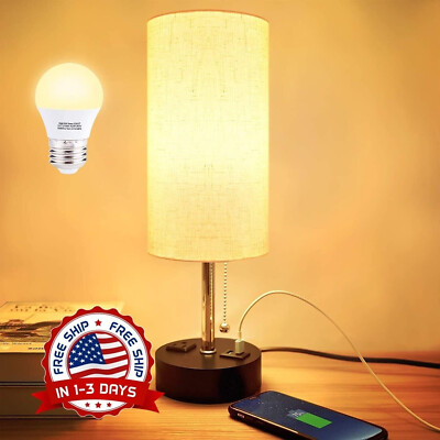Lamparas De Mesa De Noche Luces Retro Gris Con Puerto USB Sala Dormitorio Coci-image