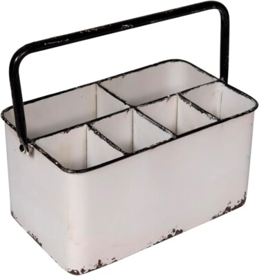 Creative Co-Op Distressed White Metal Caddy with 6 Compartments-image