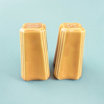 Vintage Orange Ceramic Salt & Pepper Shakers Minimalist Lines Mid Century Modern-image