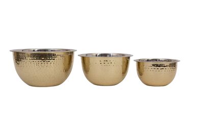 Creative Co-Op Hammered Stainless Steel Bowls in Gold Finish (Set of 3 Sizes)-image