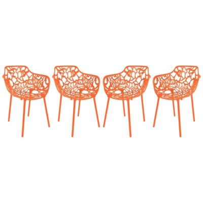 LeisureMod Devon Modern Aluminum Patio Dining Armchair in Orange (Set of 4)-image