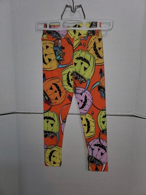 NEW S/M Lularoe Halloween Kids Leggings Jack O'lantern bucket candy orange-image