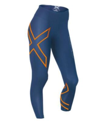 GREAT SAVINGS || 2XU Compression Womens Mid-Rise 7/8 Tights (Dark Blue/Torch Ora-image