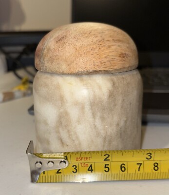 Creative Co-Op Modern Marble Canister with Wood Lid, Natural-image