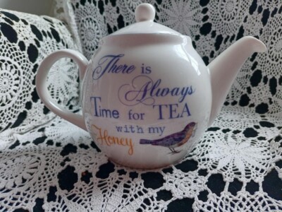 **Vintage Creative Co-op Artist Mary Lake Ampson Ceramic Teapot~Bird & Bee**-image