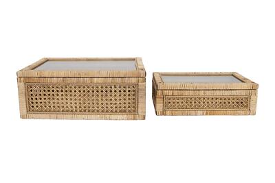Creative Co-Op Modern Decorative Rectangle Woven Rattan Rectangular, Natural -image