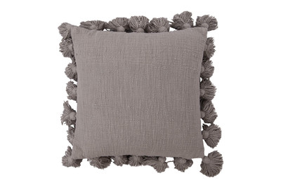 Grey Square Cotton Pillow with Tassels-image