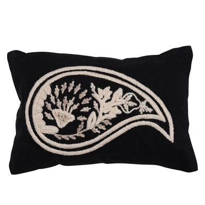 Woven Cotton Slub Lumbar Embroidered Paisley Pillow, 14