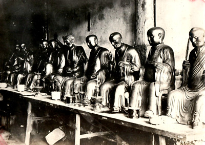 1926 Buddha Statues Inside Joss House Chefoo China US Sailor Yangtze Photo #7K-image