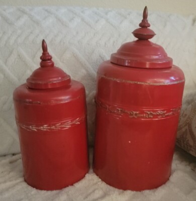2 Creative Co-op Red Canisters Interior Design / Holiday Decor-image