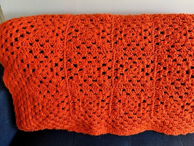 Bright Orange, Handmade Vintage Crochet Throw-image