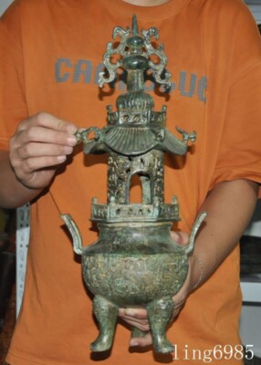 shangzhou dynasty Bronze Ware Fengshui sacrifice Joss Incense burner Censer-image