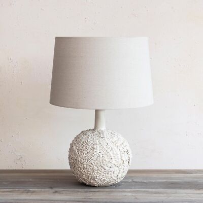 Creative Co-Op Handmade Textured Stoneware Table Lamp with Fabric Shade, Cream-image