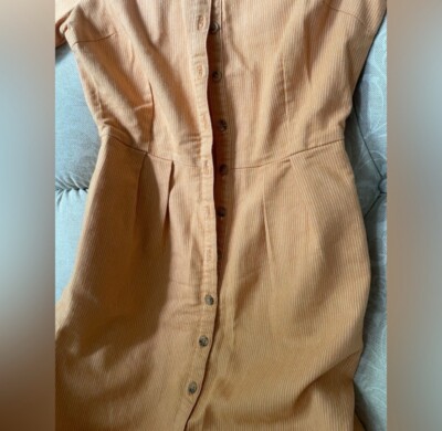Orange A Line Cotton Dress Button Down-image