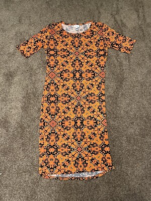Lularoe Orange Floral Summer Short Sleeve Nicole Dress Size Small-image