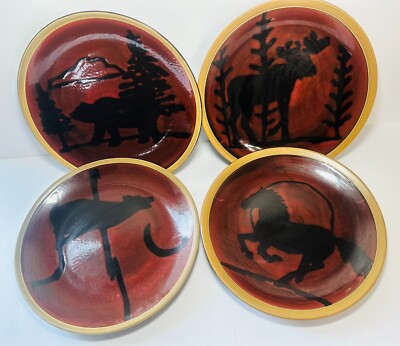 Mesa Stoneware dinner plates Wildlife Animals_ Brown. Set of 4.-image