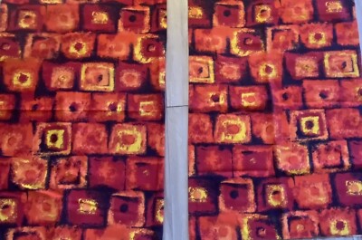 1960’s 70’s Mid Century Orange Red Yellow Curtain Panel Pair-image
