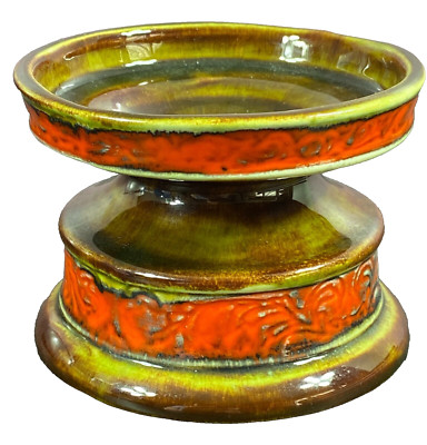 Mid Century Modern Brown Orange Green Candle Holder Glaze Jans Clay-Pen-image