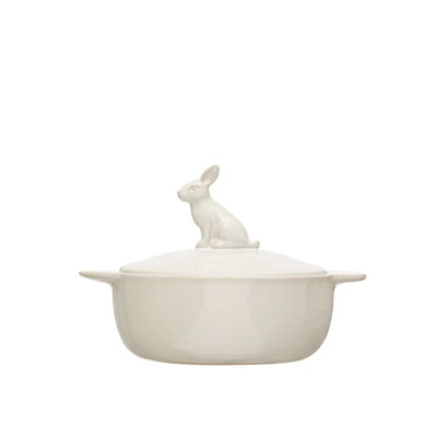 Creative Co-op Stoneware Baker with Finial Rabbit-image