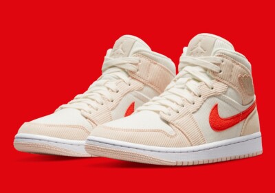 Nike Air Jordan 1 Mid SE Corduroy Sail/Orange Quartz Womens 11.5  Mens 10 New-image