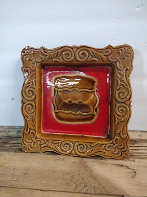 Vintage 60's Glazed Ceramic Square Brown/orange Cigarette Cigar Ashtray USA -image