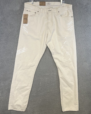NOS Polo Ralph Lauren Pants Men's 38 x 34 Cream The Sullivan Jeans Distressed-image