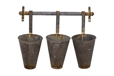 Creative Co-Op Antiqued Metal Wall Rack with 3 Hanging Tin Pots-image