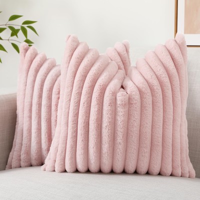 Faux Fur Spring Throw Pillow Covers 16x16 Set of 2, Decorative Soft Plush Str...-image