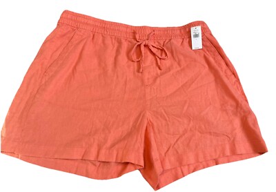 Must Have! Old Navy Coral Orange Melon Linen Blend Casual Short Large-image