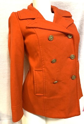Old Navy Double Breasted Wool Blend Peacoat Jacket Coat Orange Button Womens S-image