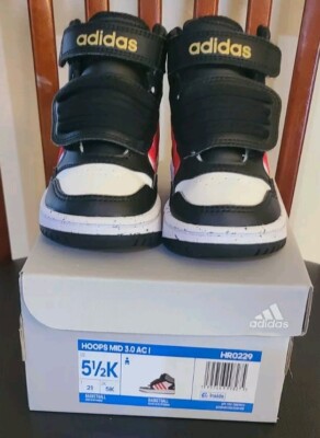 Adidas Hoops Mid 3.0 Black/White/Orange Toddler Size 5.5K-image