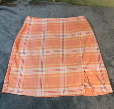 Y2K Aesthetic Plaid Mini Skirt  Orange Schoolgirl Preppy Wild Fable Clueless-image