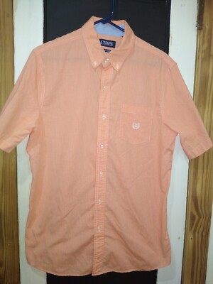 mens orange &white striped chaps dress  short sleeve shirt size medium-image