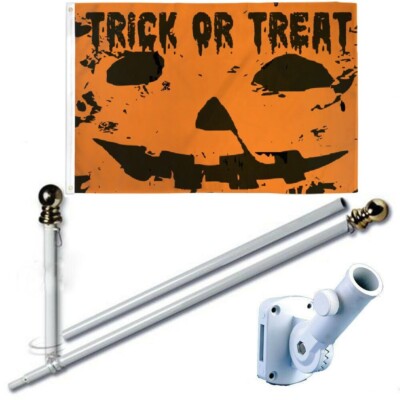 Trick or Treat Orange 3 x 5 FT Flag + 6 Ft Spinning Tangle Free Pole + Bracket-image